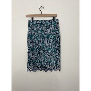 Anthropologie Maeve Tallulah Turqoise Blue Floral Pencil Lace Skirt Size US 4